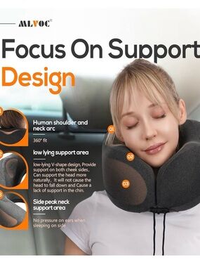 Black Travel Pillow with Drawstring Case